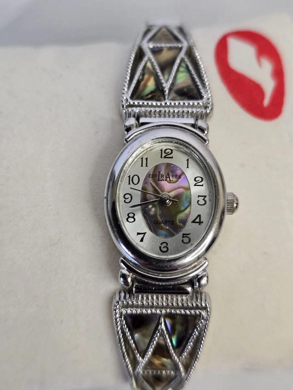 Vintage 90's LA Express Silver Watch with Iridescent Mother-of-Pearl Inset